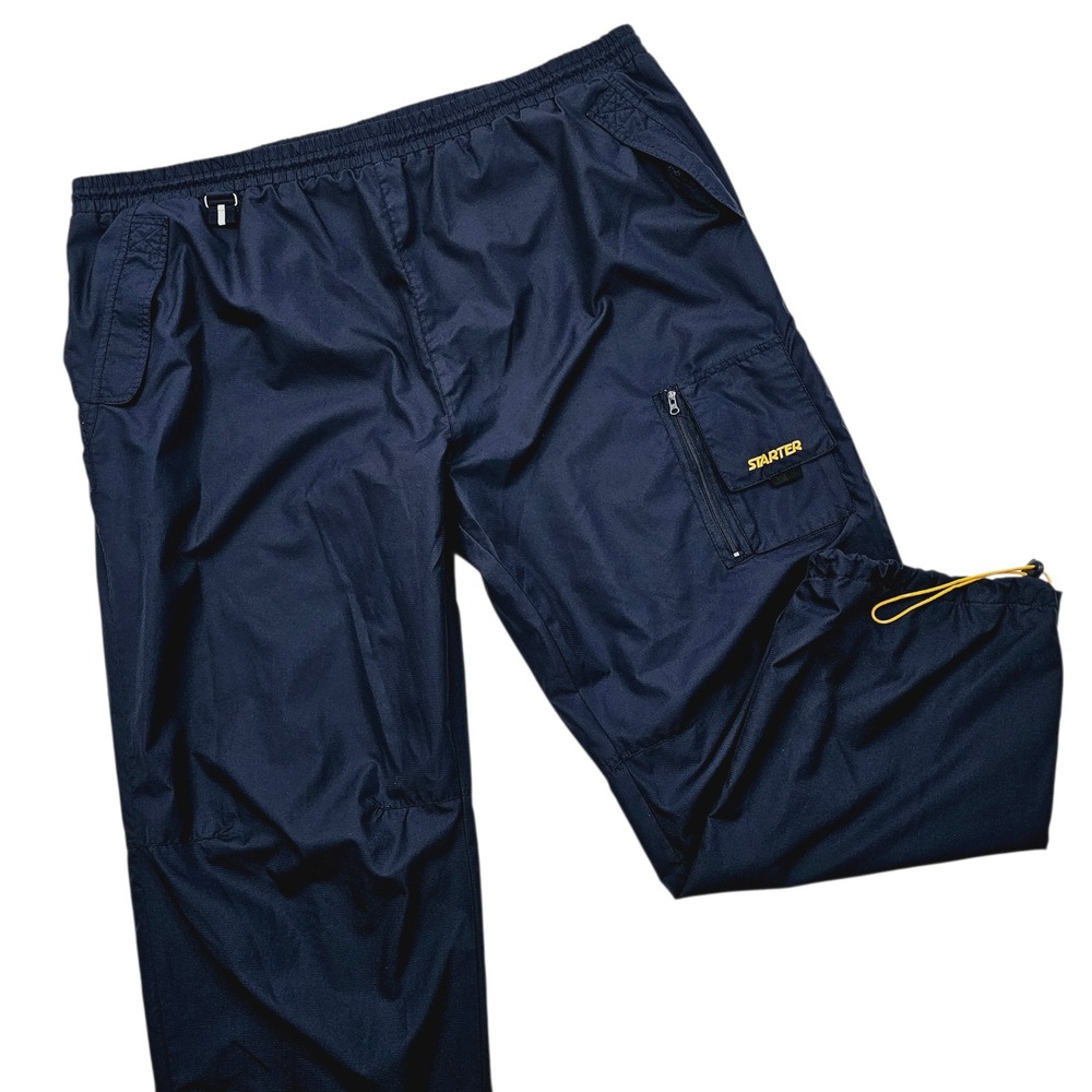 Starter Track Cargo Pants Mens XL Blue Baggy Vintage Y2K Mesh‎ Adjustable Cuffs